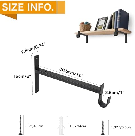 ezydecor closet rod bracket shelf brackets with hook, side view