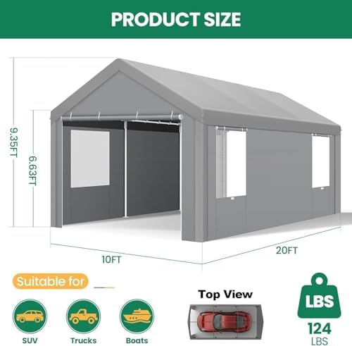 tooluck 10x20 ft heavy duty carport with galvanized shown in use