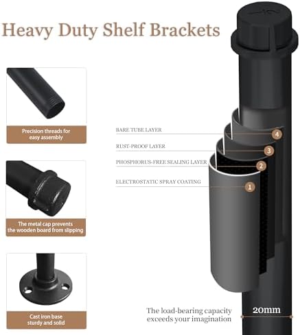 metal pipe shelf brackets for 12 inches board showing dimensions