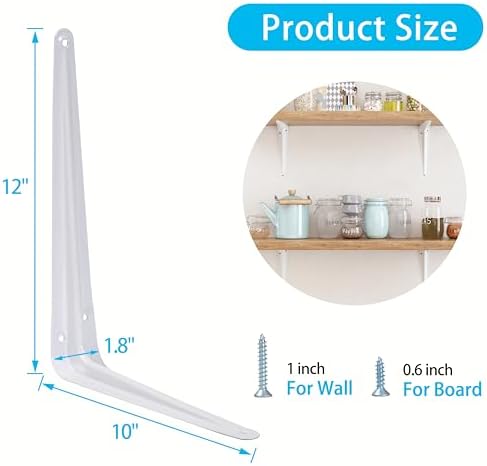 shelf brackets 12 inch, white metal brackets for, side view