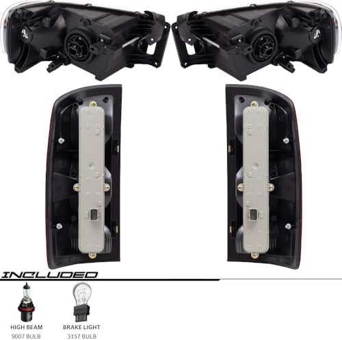 EPIC LIGHTING OE Fit Halogen Headlights Tail Lights Compatible with DGE 02-05 RAM 1500 03-05 RAM 2500 3500 [ 55077121AG 55077121AE 55077347AD 55077347AF ] Combo 4-Piece