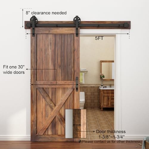 winsoon 5ft sliding barn door hardware kit,black big, close-up detail