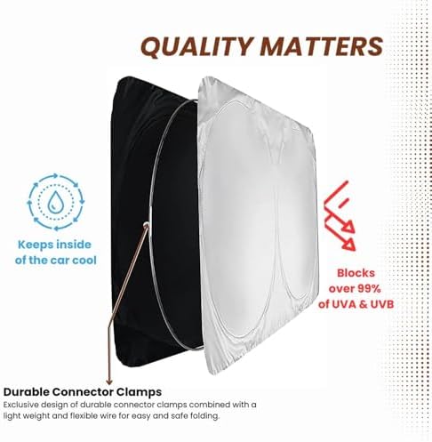 Windshield Sun Shade | fits RV Class-A | Certified 99.87% UVB & 99.02% UVA Protection Sun Shade. Award Winning Sunshade for Car Windshield with Patented Technology. Car Window Shades by Kinder Fluff