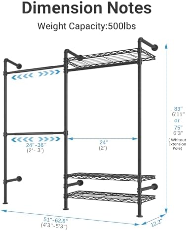 timate f2 industrial pipe clothes rack wall mounted, side view