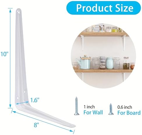 shelf brackets 10 inch, white metal brackets for, close-up detail