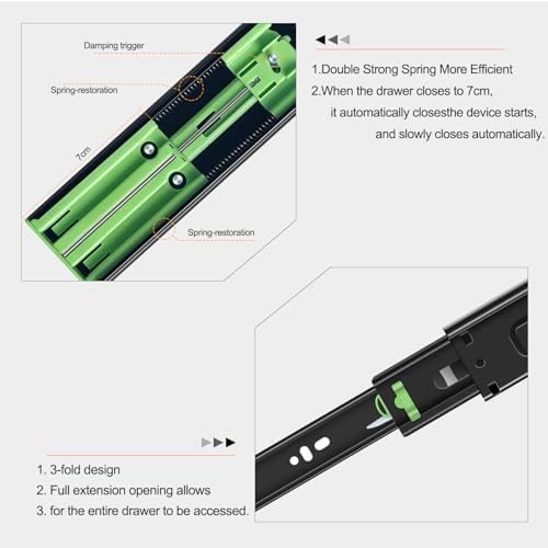 22 inch soft close drawer slides 6 pairs, side view