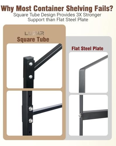 shipping container shelving brackets, d-ring mount, 3-tier, 4-pack shown in use