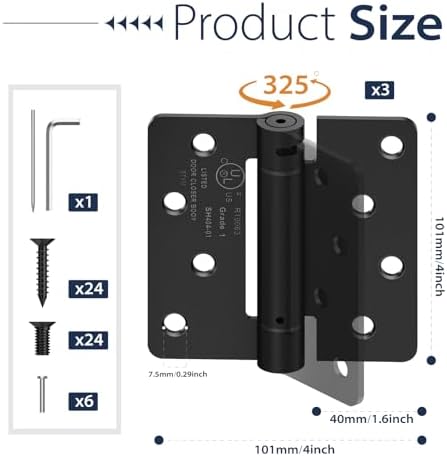 4 inch self closing door hinges,3-pack spring hinges,1/4" shown in use
