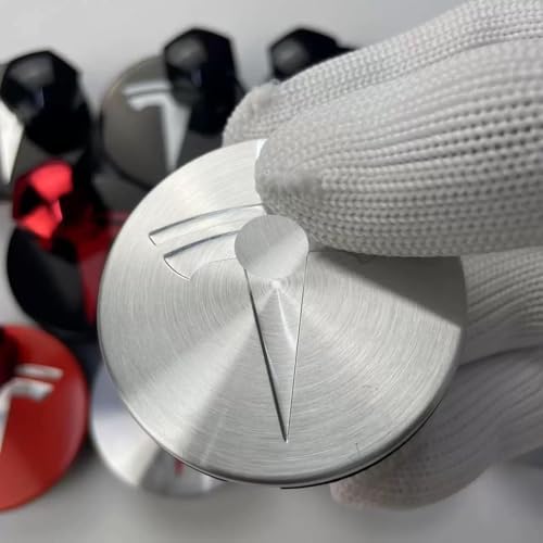 Silver Wheel Center Hub Caps with Tesla Emble Brand Center Caps for 2019-2024 Model Y with 20 Silver Lug Nut Covers