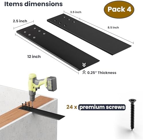 batoda 12" countertop support brackets (4pcs), steel knee, close-up detail