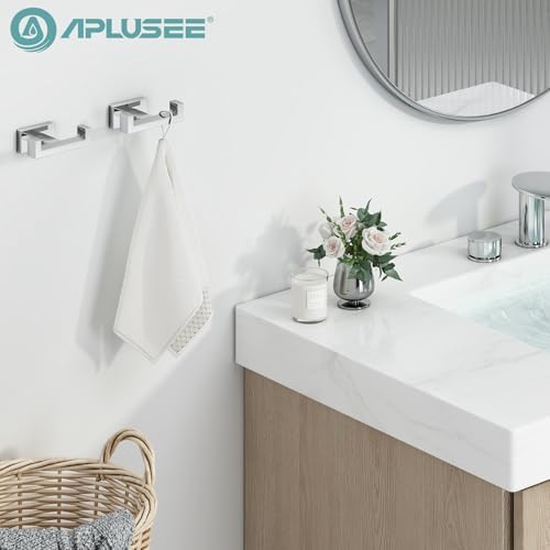 aplusee double towel hooks for bathroom, polished chrome shown in use