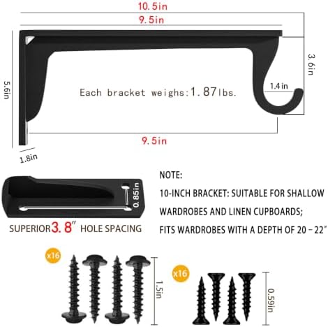 closet rod bracket heavy duty,10x5.6in closet shelf brackets shown in use