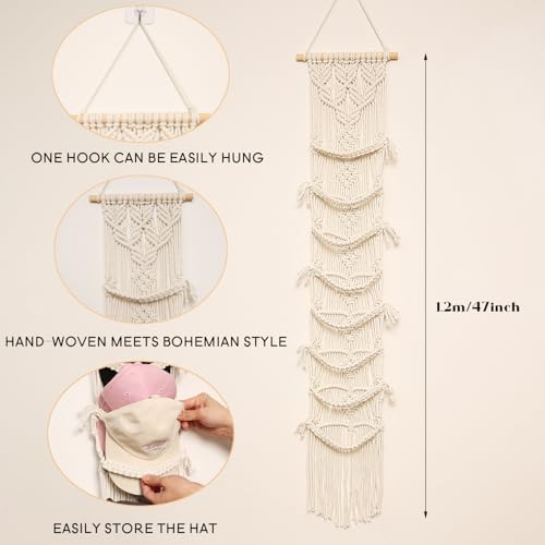 jontell boho ball cap hanger-2 pack-boho macrame cap shown in use