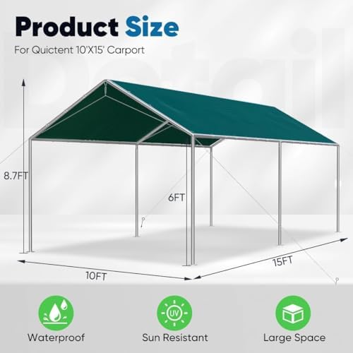 quictent 10x15 ft heavy duty car canopy galvanized, close-up detail