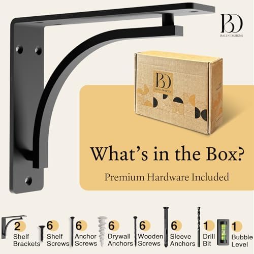 classic black heavy duty shelf brackets 10 inch, close-up detail