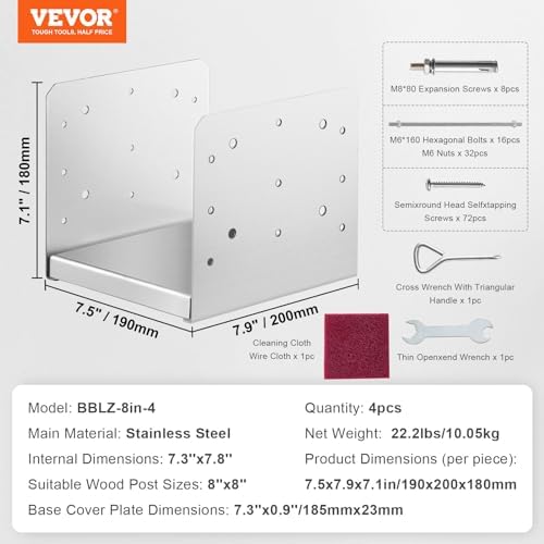 vevor 8"x 8" post base, 4pcs stainless steel on a desk or shelf