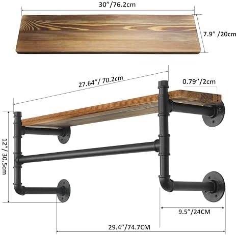 webi wall mounted clothes rack with shelf,30" industrial, close-up detail