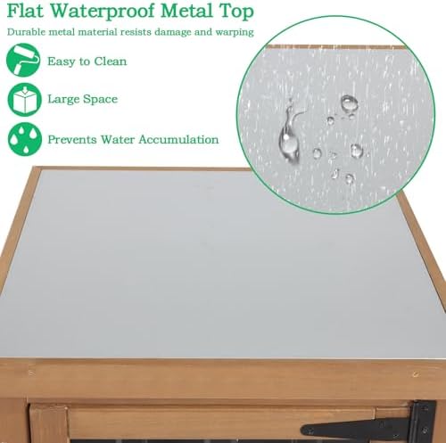 small outdoor storage cabinet weatherproof, wood garden potting, close-up detail