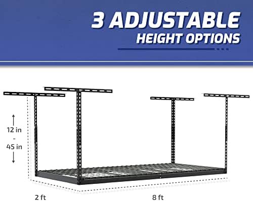 saferacks 2x8 overhead garage storage rack, gray, 12"-21", close-up detail