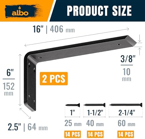 albo 16 inch countertop brackets, 2 pack heavy, close-up detail