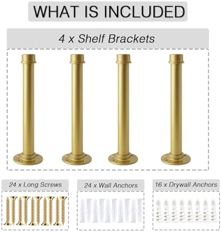 ovov gold industrial pipe shelf brackets heavy duty shown in use
