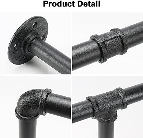 industrial iron pipe clothes hanging bar diy wall-mounted, side view