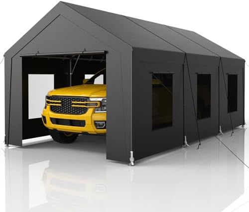 carport heavy duty, car port with reinforced steel, front angle view