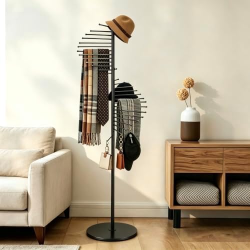freestanding scarf display purse tie rack shawl stand showing dimensions