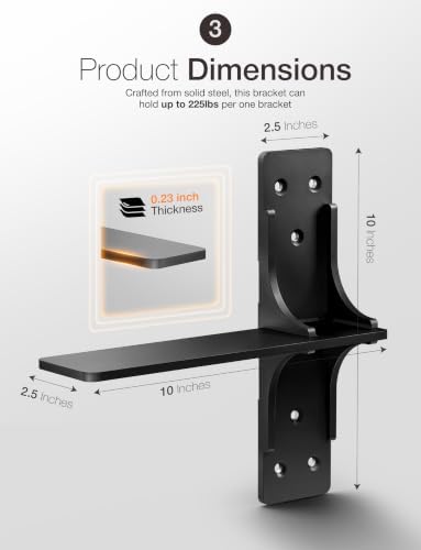 batoda 10” solid steel free hanging t shelf, side view