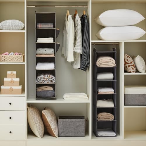 youdenova hanging closet organizer and storage, 6-shelf, 2 shown in use