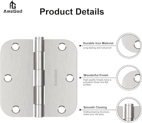 door hinges brushed nickel - 36 pack satin showing dimensions
