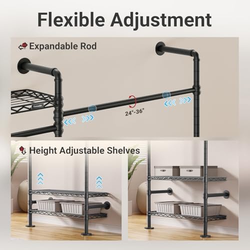 timate f2 industrial pipe clothes rack wall mounted, package contents