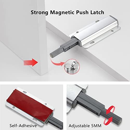 push to open door latches, magnetic cabinet push shown in use