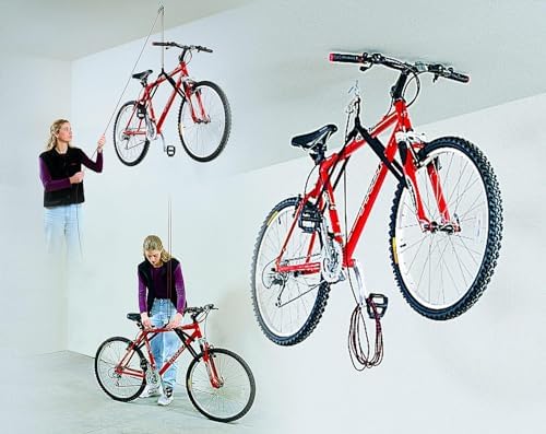 harken hoister ceiling mounted garage storage pulley system shown in use