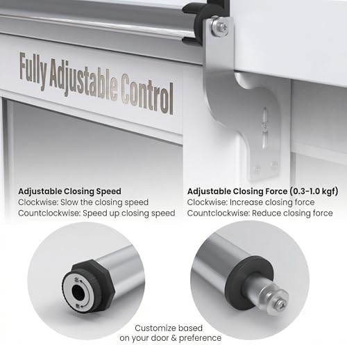 sliding door closer, soft close with hold open, side view