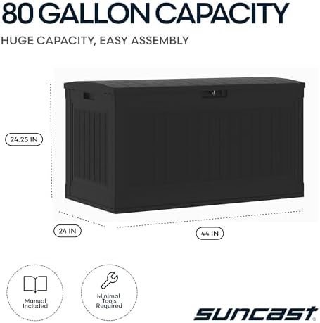 suncast 80 gal, large outdoor patio deck box, close-up detail