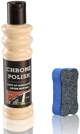 Chrome Cleaner and Metal Polish, Car & Motorcycle Wheel Restorer, 150ml | Powerful Rust & Scratch Remover Paste for Aluminum, Stainless Steel, Golf Clubs, Silver and Copper; Sponge Included