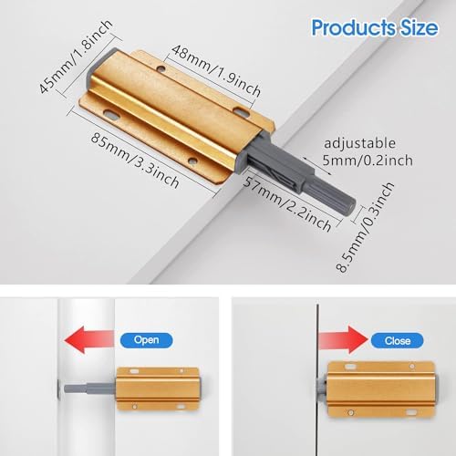 push to open door latch, 20 pack gold, side view
