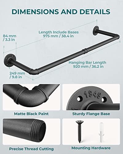 oropy 38.4" industrial pipe clothes rack wall mounted, close-up detail