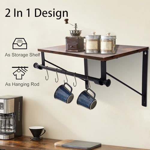 wall mounted shelf with hanging rod, laundry room, close-up detail