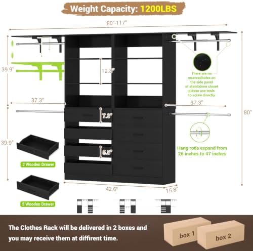 aheaplus closet system, wood closet organizer system with, front angle view