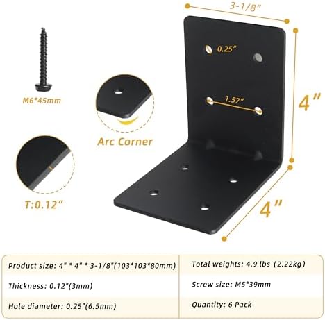 4"x4"x3-1/8 heavy duty steel corner bracket, l right shown in use
