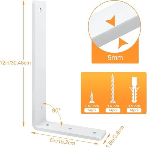 white floating shelf bracket 12 inch, 4 pack, side view