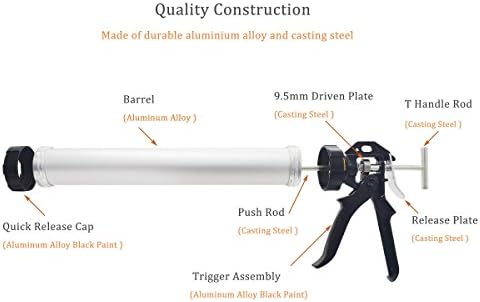 600ml caulking gun with aluminum barrel for 10oz/20oz shown in use