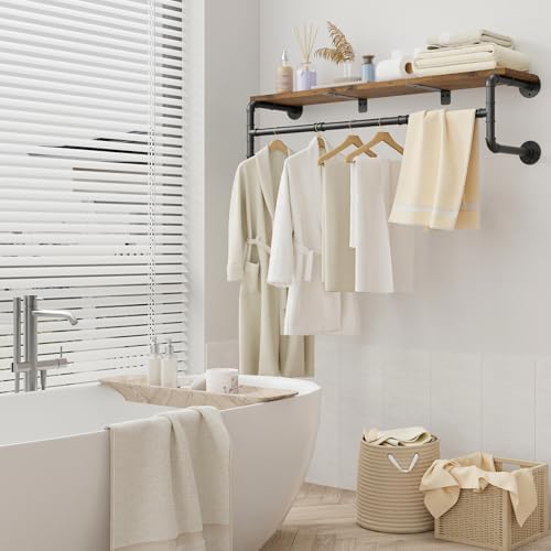 yawinhe industrial pipe clothing rack with shelves,closet rod,rustic, side view