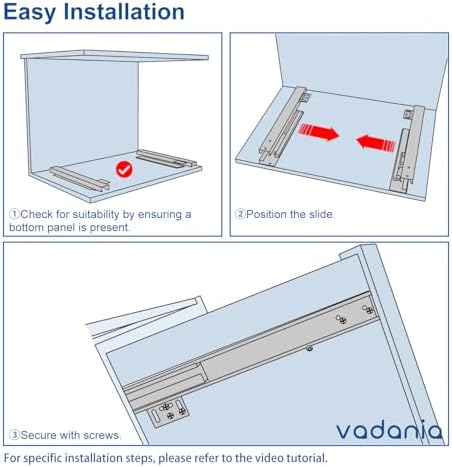 vadania #bk54 20" undermount drawer slide, soft close, package contents