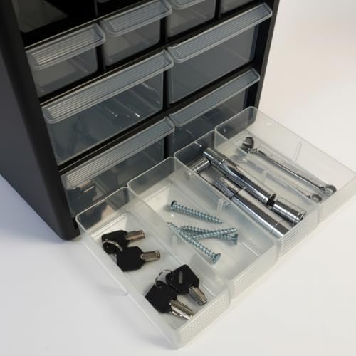homak 12-drawer parts organizer, black, ha01012001, side view