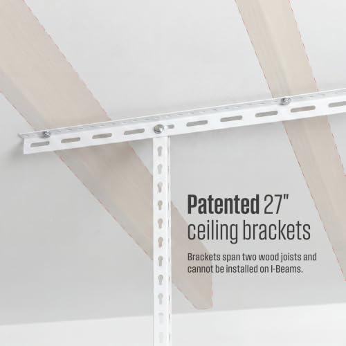saferacks white 4x8 overhead storage rack w/ 5-pc on a desk or shelf