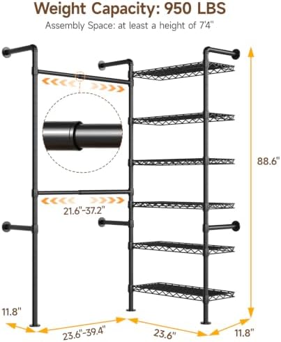 onbrill l2 wall mounted closet system, industrial pipe shown in use
