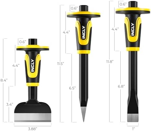 incly 3pcs masonry chisel set with hand guard shown in use
